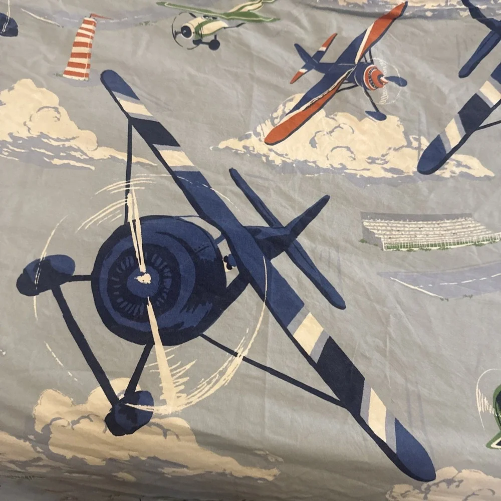 Pottery Barn Kids Preppy Planes Full/Queen Duvet Cover RARE 2016 Release EUC